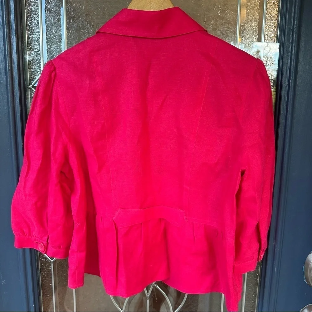 Kim Rogers Size 12 Cropped Peplum 3/4 Length Sleeves Button Up Jacket linen